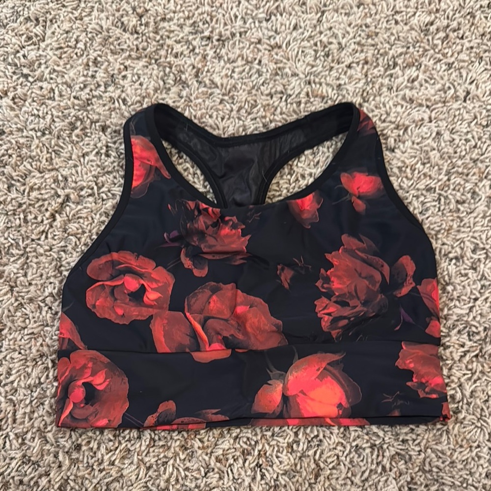 Victoria's Secret Black and Red Floral Sports Bra